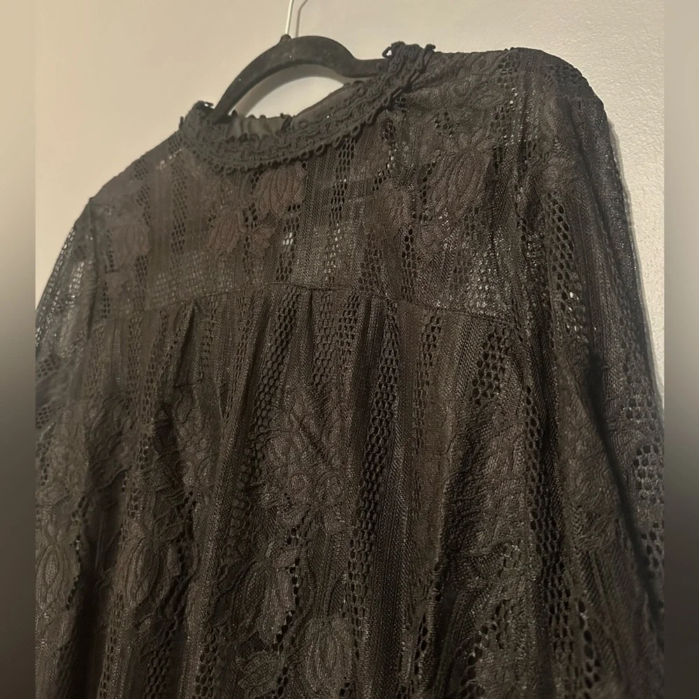 Ultra Pink black lace long sleeve shirt blouse size XL - Picture 2 of 8